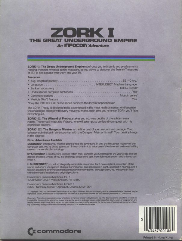 Back Cover for Zork: The Great Underground Empire (Commodore 64)