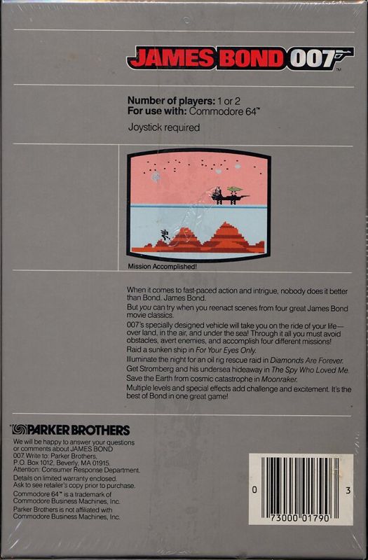 Back Cover for James Bond 007 (Commodore 64)