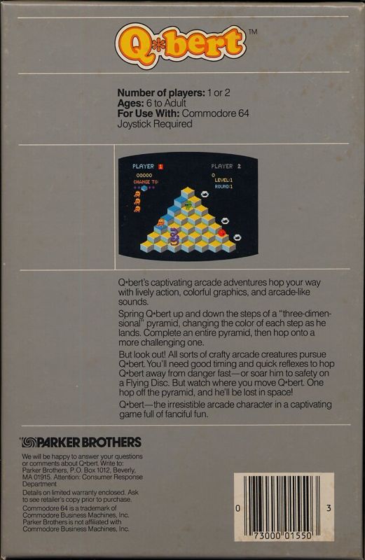 Q*bert cover or packaging material MobyGames