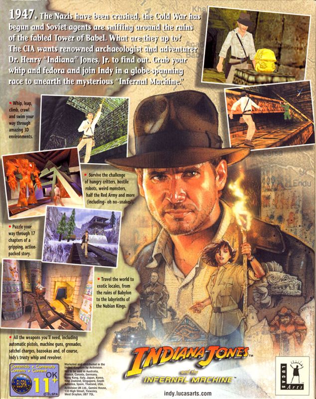 Back Cover for Indiana Jones and the Infernal Machine (Windows)