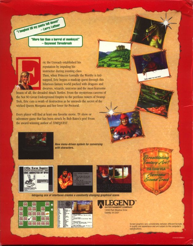 Back Cover for Eric the Unready (DOS) (CD-ROM re-release)