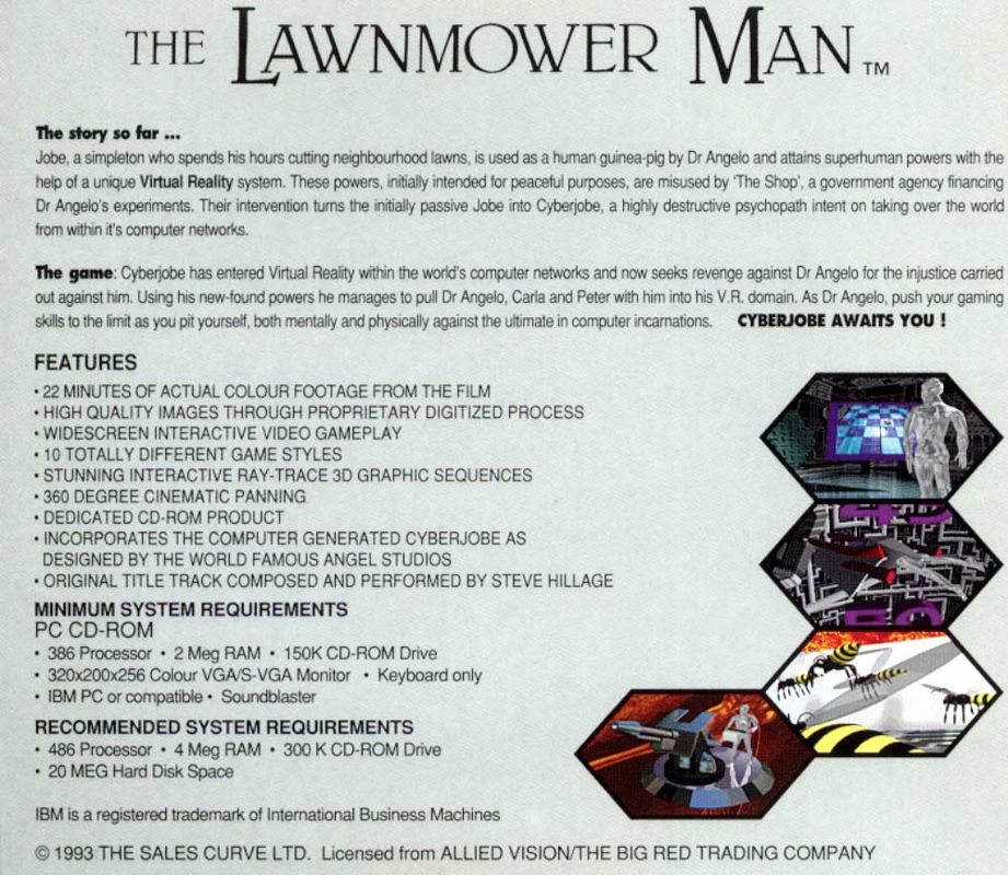 Other for The Lawnmower Man (DOS): Jewel Case - Back
