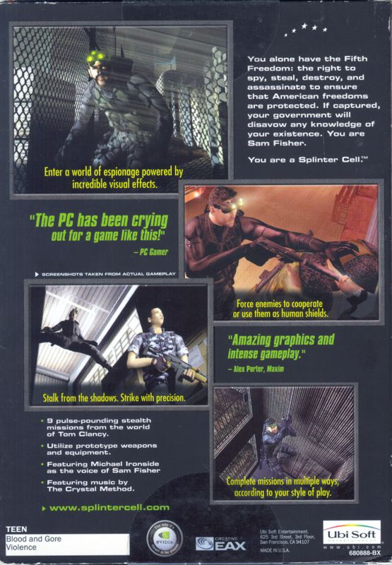 Back Cover for Tom Clancy's Splinter Cell (Windows)