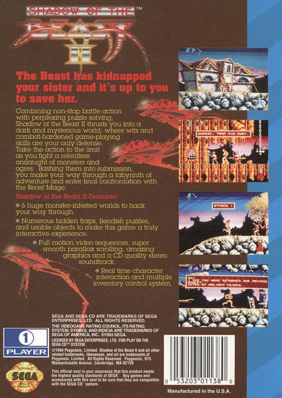 Back Cover for Shadow of the Beast II (SEGA CD)