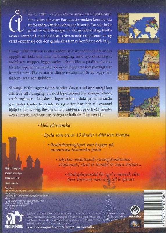 Back Cover for Europa Universalis (Windows)