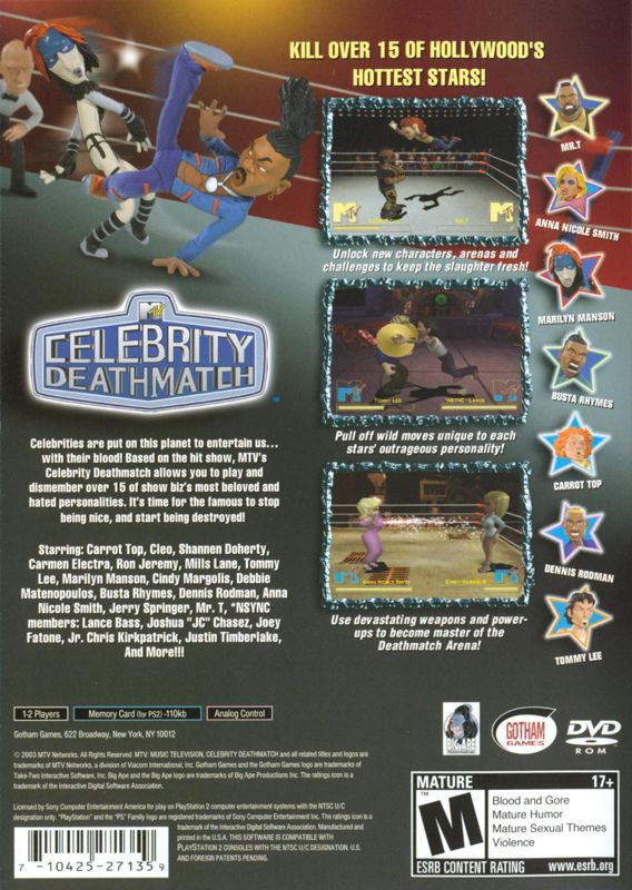 Back Cover for MTV Celebrity Deathmatch (PlayStation 2)