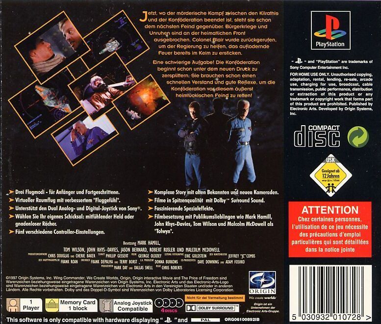 Back Cover for Wing Commander IV: The Price of Freedom (PlayStation)