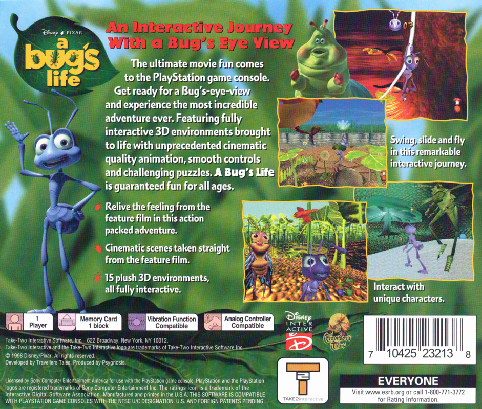 Back Cover for Disney•Pixar A Bug's Life (PlayStation) (Take-Two Interactive release)
