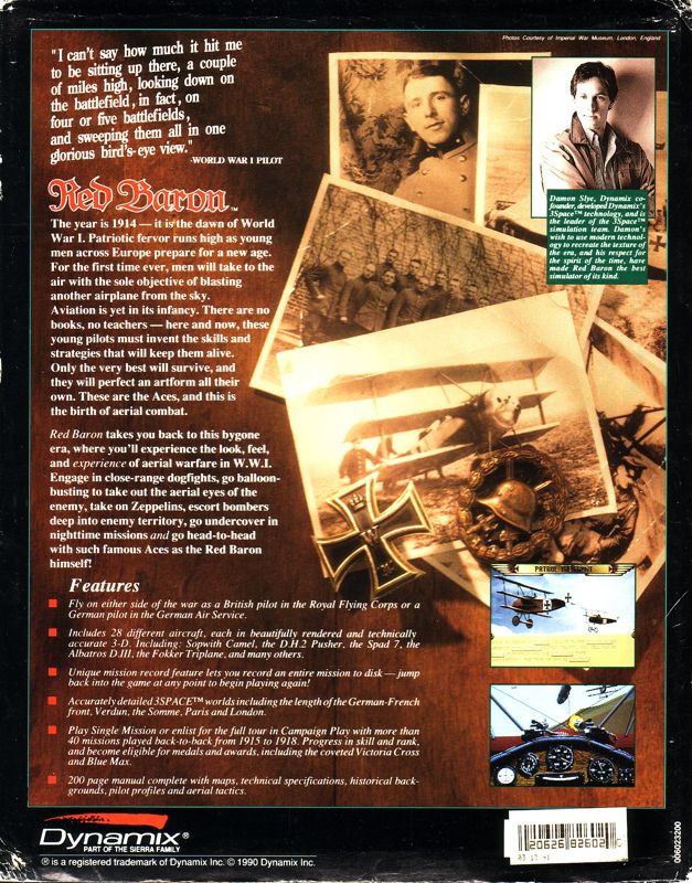 Back Cover for Red Baron (DOS) (Dual-media release, 256 Color version)