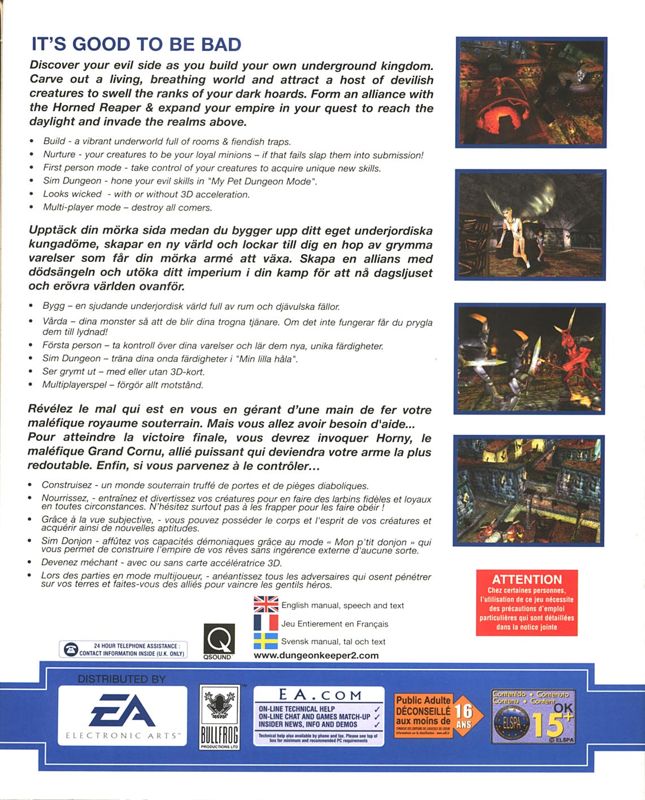 Back Cover for Dungeon Keeper 2 (Windows) (EA Classics release)