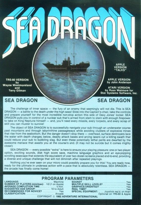 Back Cover for Sea Dragon (Apple II)