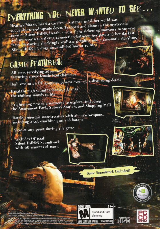 Back Cover for Silent Hill 3 (Windows) (CD-ROM Version)
