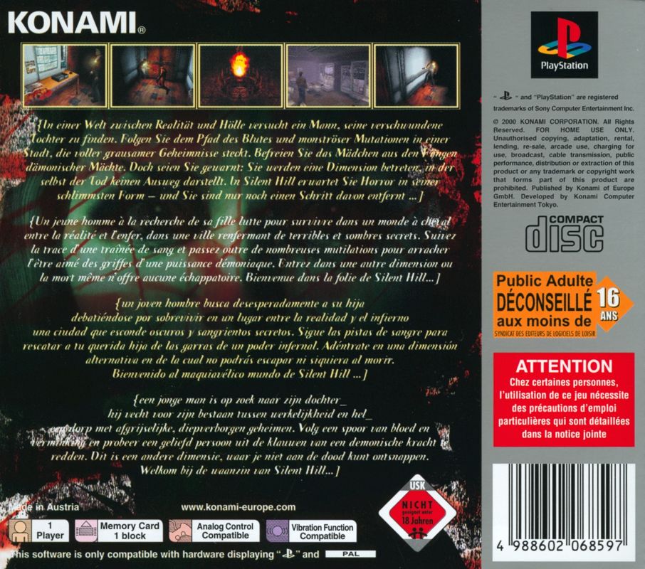 Back Cover for Silent Hill (PlayStation) (Platinum release)