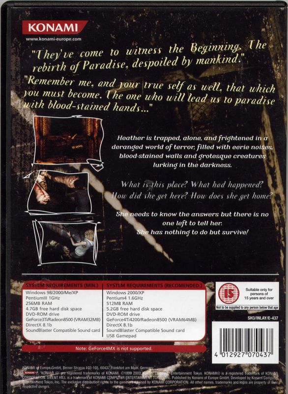 Back Cover for Silent Hill 3 (Windows) (DVD Version)