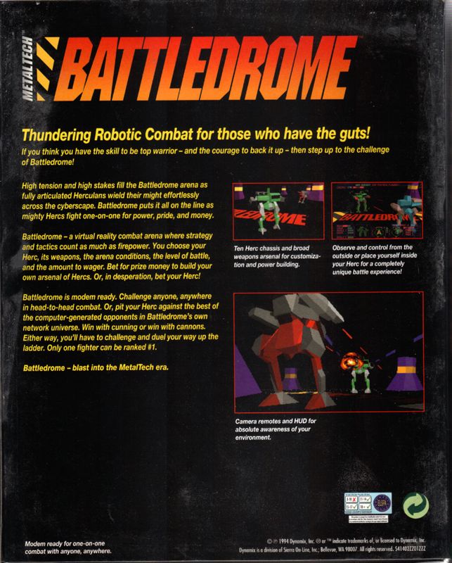 Back Cover for Metaltech: Battledrome (DOS) (CD-ROM release)