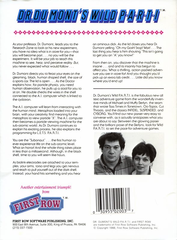 Back Cover for Dr. Dumont's Wild P.A.R.T.I. (DOS)
