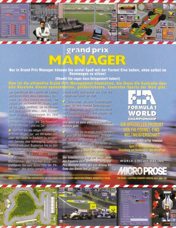 Back Cover for Grand Prix Manager (Windows 3.x)