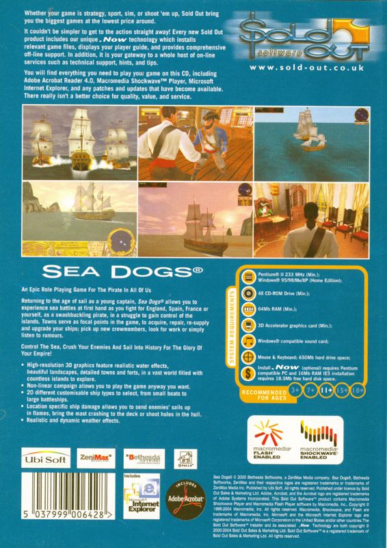 Back Cover for Sea Dogs (Windows) (SoldOut Software release)