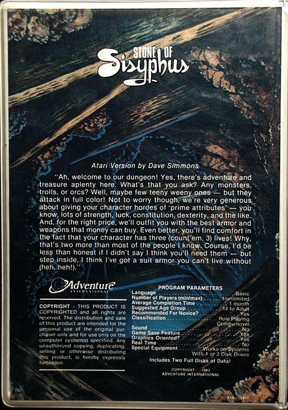 Back Cover for The Stone of Sisyphus (Atari 8-bit)