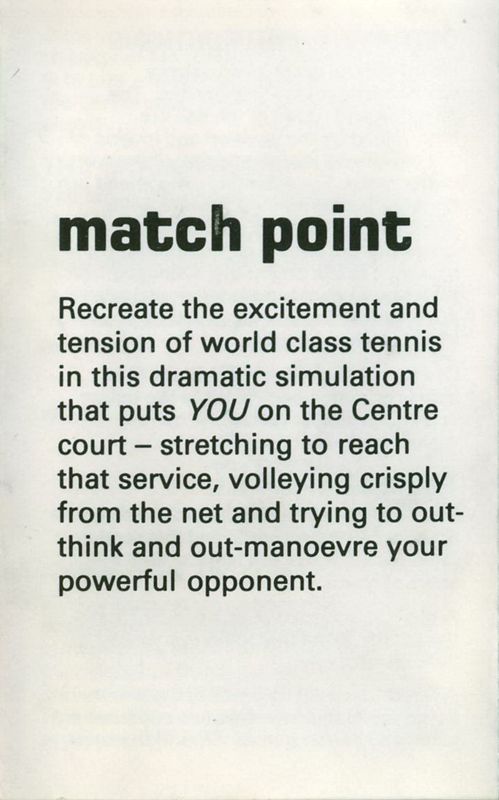 Inside Cover for Tournament Tennis (Commodore 64)