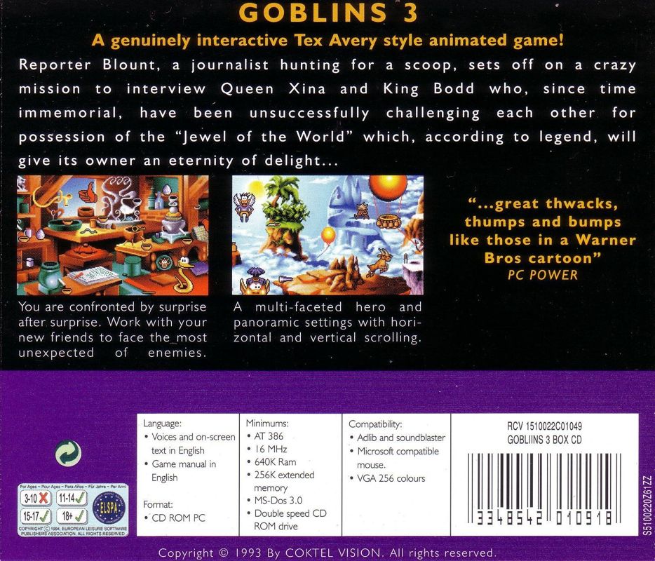 Other for Goblins Quest 3 (DOS) (SierraOriginals release): Jewel Case - Back