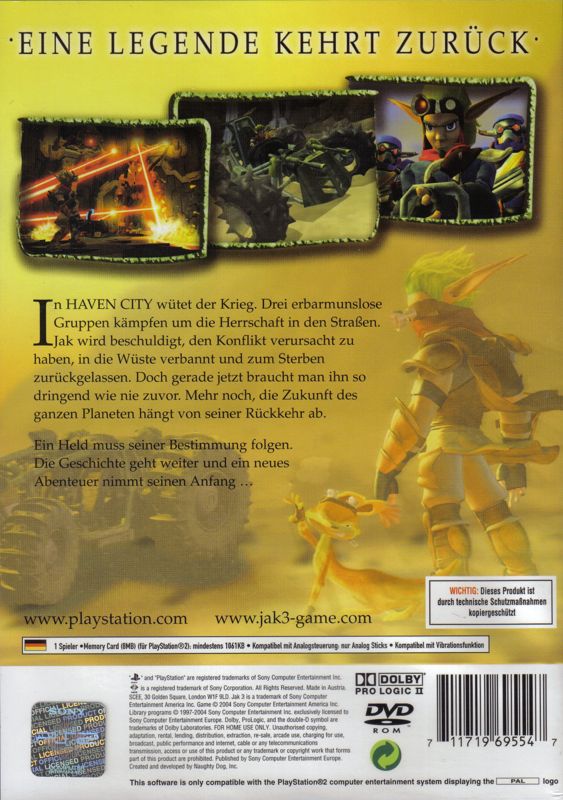 Back Cover for Jak 3 (PlayStation 2)