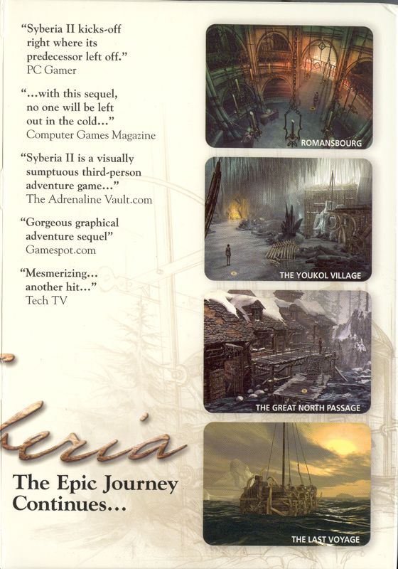 Inside Cover for Syberia II (Windows): Right Flap