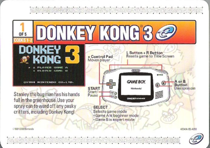 Media for Donkey Kong 3 (Game Boy Advance) (e-Reader): e-Card 1