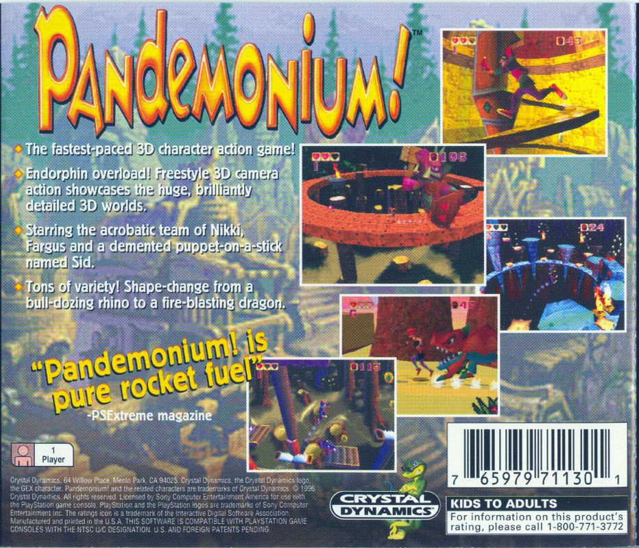 Back Cover for Pandemonium! (PlayStation)