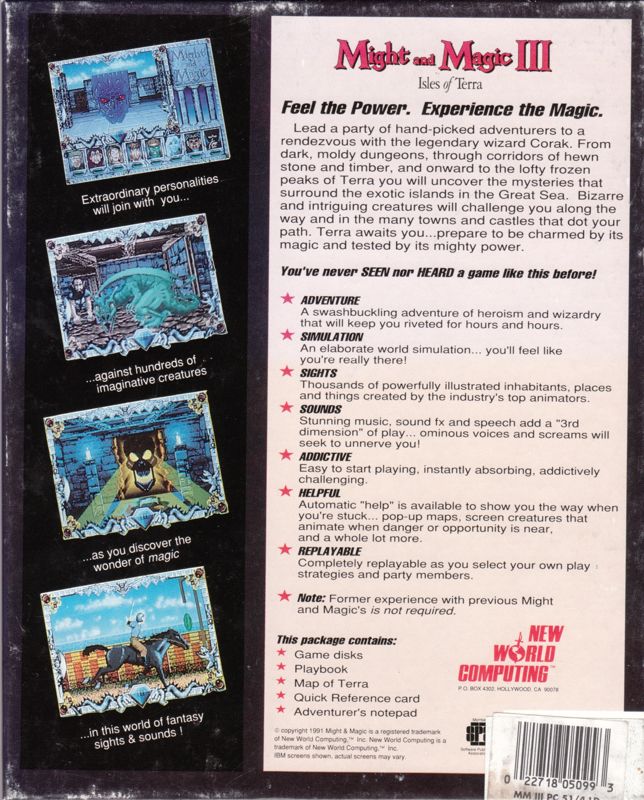 Back Cover for Might and Magic III: Isles of Terra (DOS) (5.25" LD Disk Release)