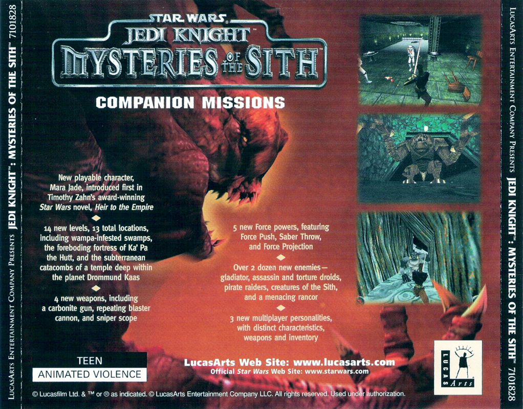 Other for Star Wars: Jedi Knight - Mysteries of the Sith (Windows): Jewel Case - Back