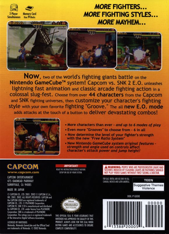 Back Cover for Capcom vs. SNK 2: Mark of the Millennium (GameCube)
