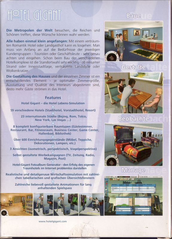 Back Cover for Hotel Giant (Windows)