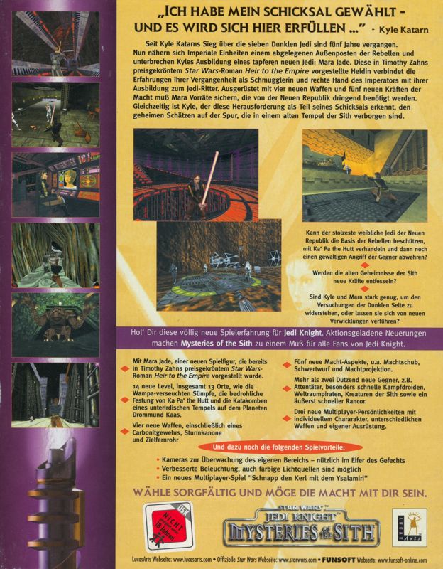 Back Cover for Star Wars: Jedi Knight - Mysteries of the Sith (Windows)