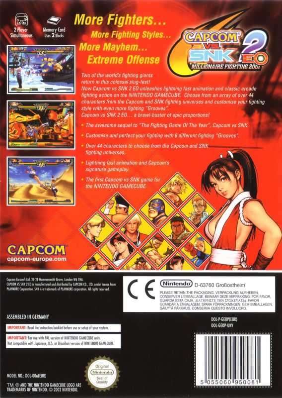 Back Cover for Capcom vs. SNK 2: Mark of the Millennium (GameCube)