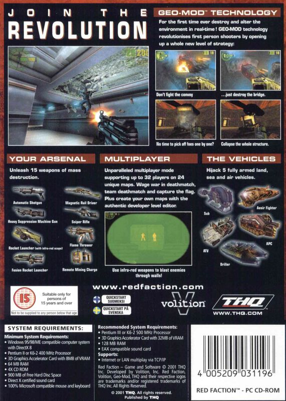 Back Cover for Red Faction (Windows)