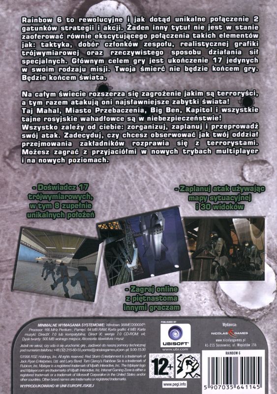 Back Cover for Tom Clancy's Rainbow Six: Gold Pack Edition (Windows) (Nicolas Action release)