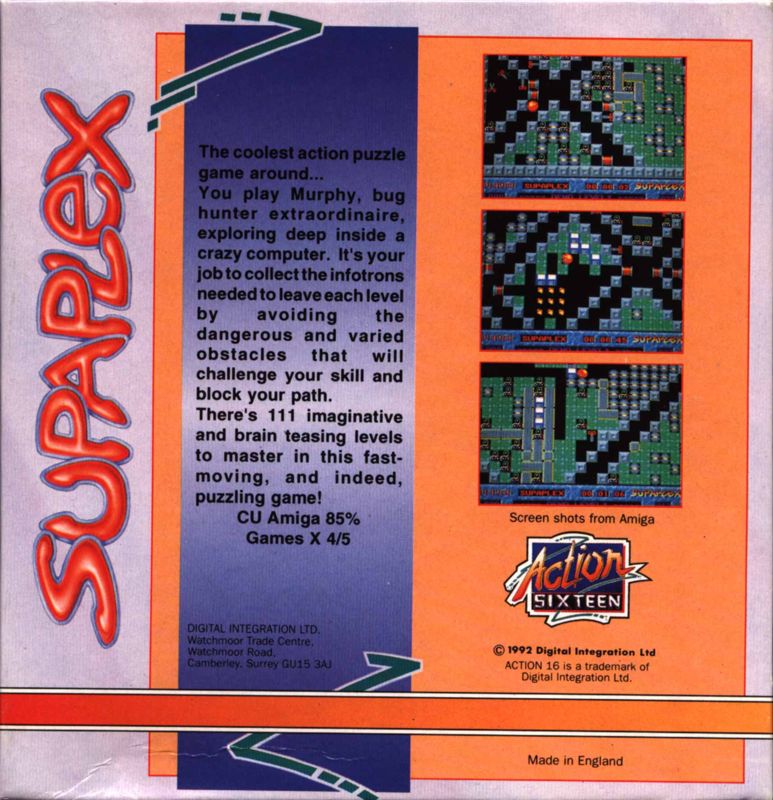 Back Cover for Supaplex (DOS) (Action Sixteen release)