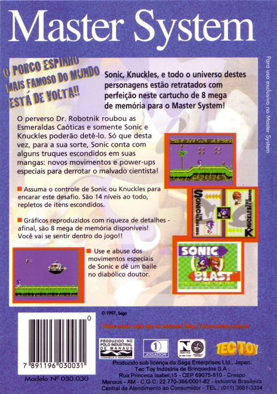 Back Cover for Sonic Blast (SEGA Master System)