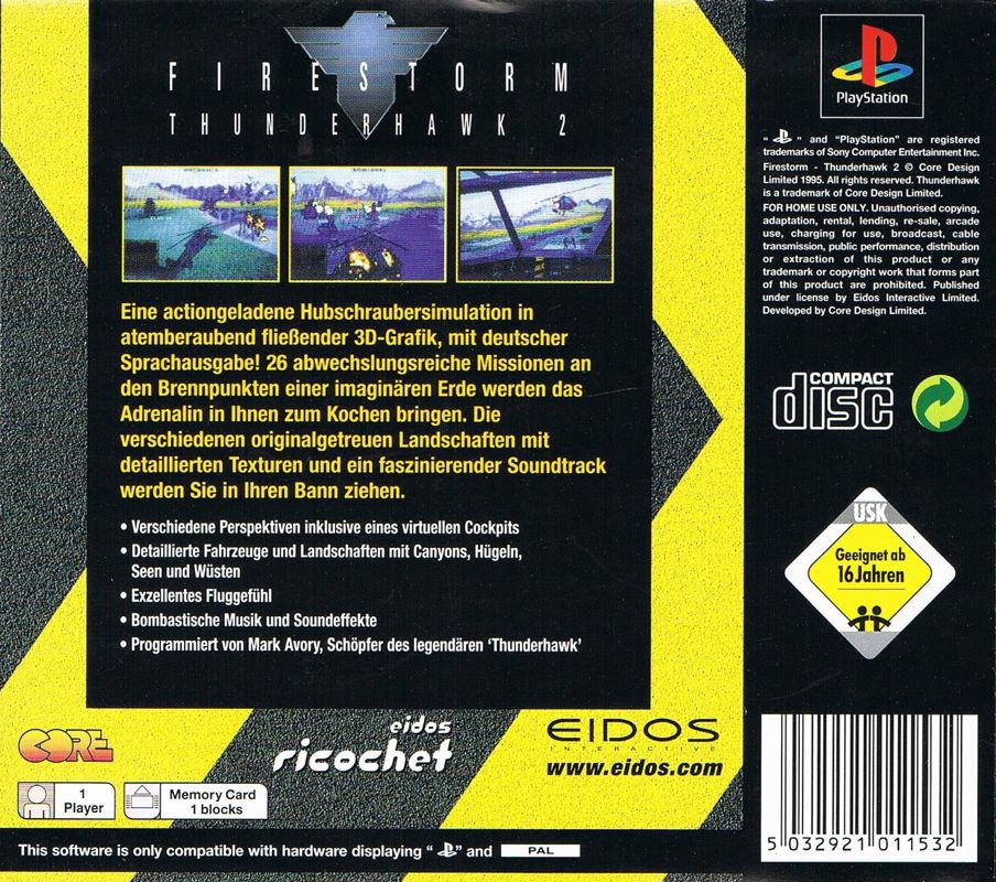 Back Cover for Thunderstrike 2 (PlayStation) (Eidos Ricochet release)