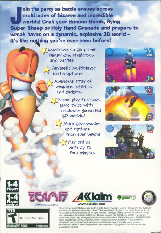 Back Cover for Worms 3D (Windows)
