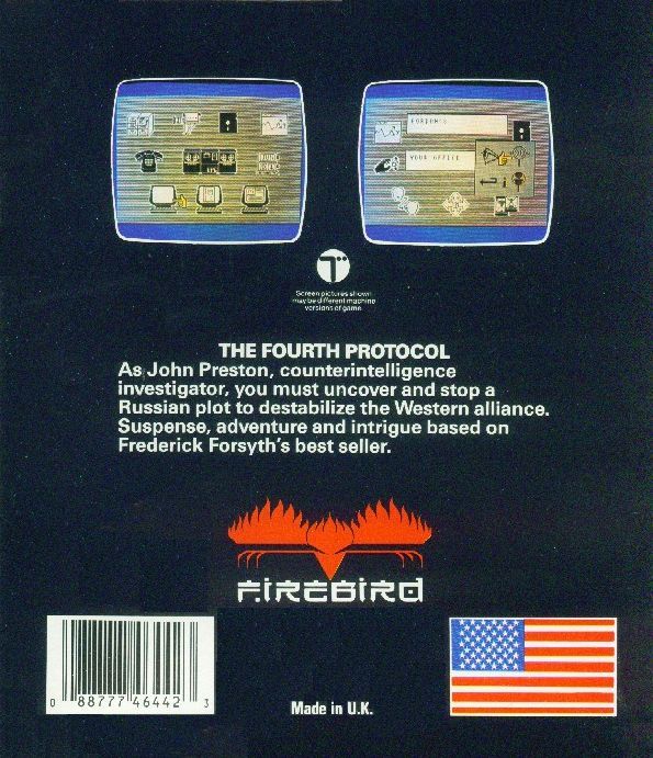 Back Cover for the Fourth Protocol (Commodore 64)