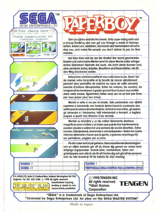 Back Cover for Paperboy (SEGA Master System)