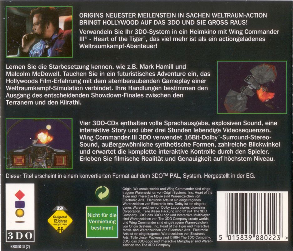 Back Cover for Wing Commander III: Heart of the Tiger (3DO)