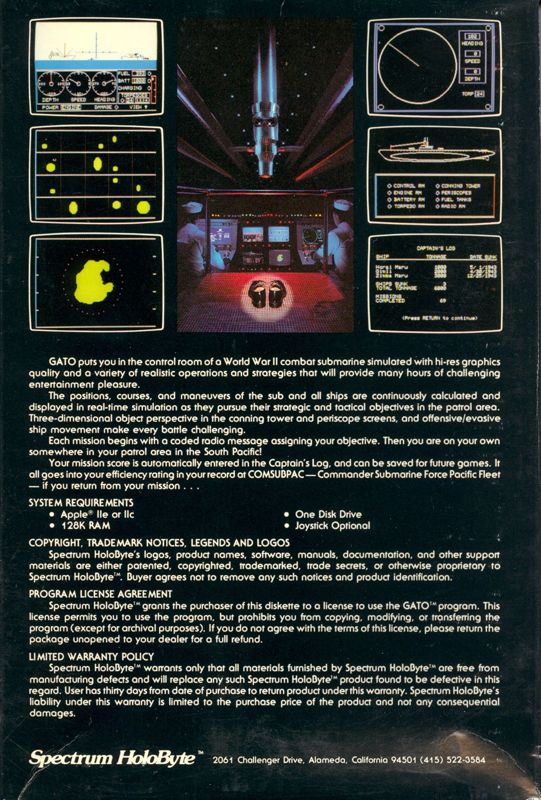 Back Cover for GATO (Apple II)