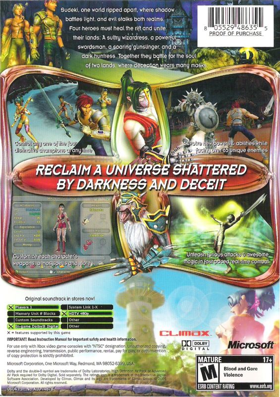 Back Cover for Sudeki (Xbox)