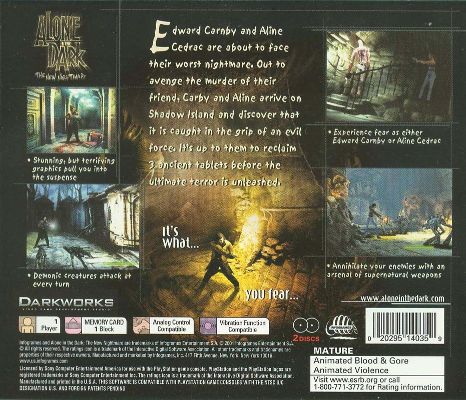 Back Cover for Alone in the Dark: The New Nightmare (PlayStation)