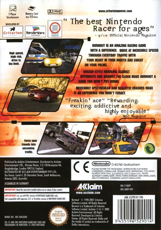 Back Cover for Burnout (GameCube)