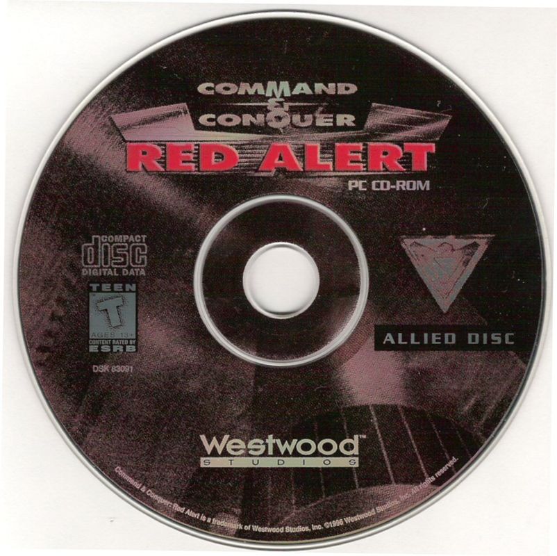 Media for Command & Conquer: Red Alert (DOS and Windows) (Box with only DOS printed on the front (Windows also included on discs)): Disc 1 - Allied