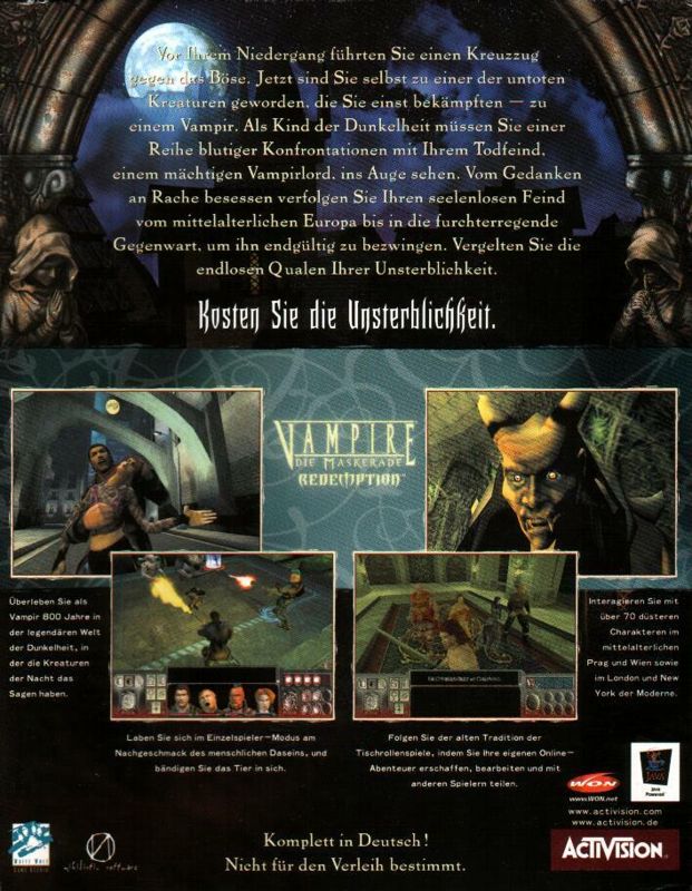 Back Cover for Vampire: The Masquerade - Redemption (Windows)